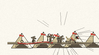 A frame from Inkbound's combat slice: ink-drawn fighters and a red ink trail across a cream manga page, with speed lines.