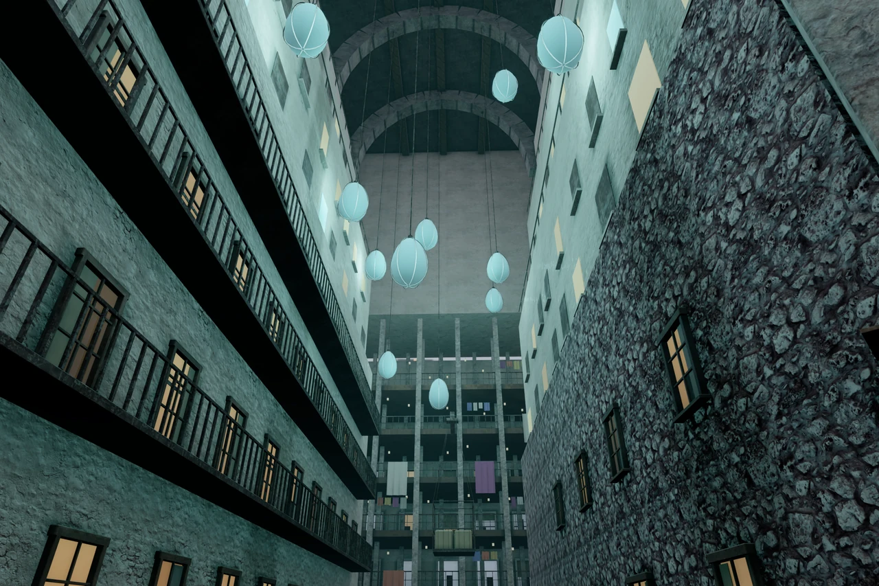 A Spire interior study: engine test render for Echo, work in progress.